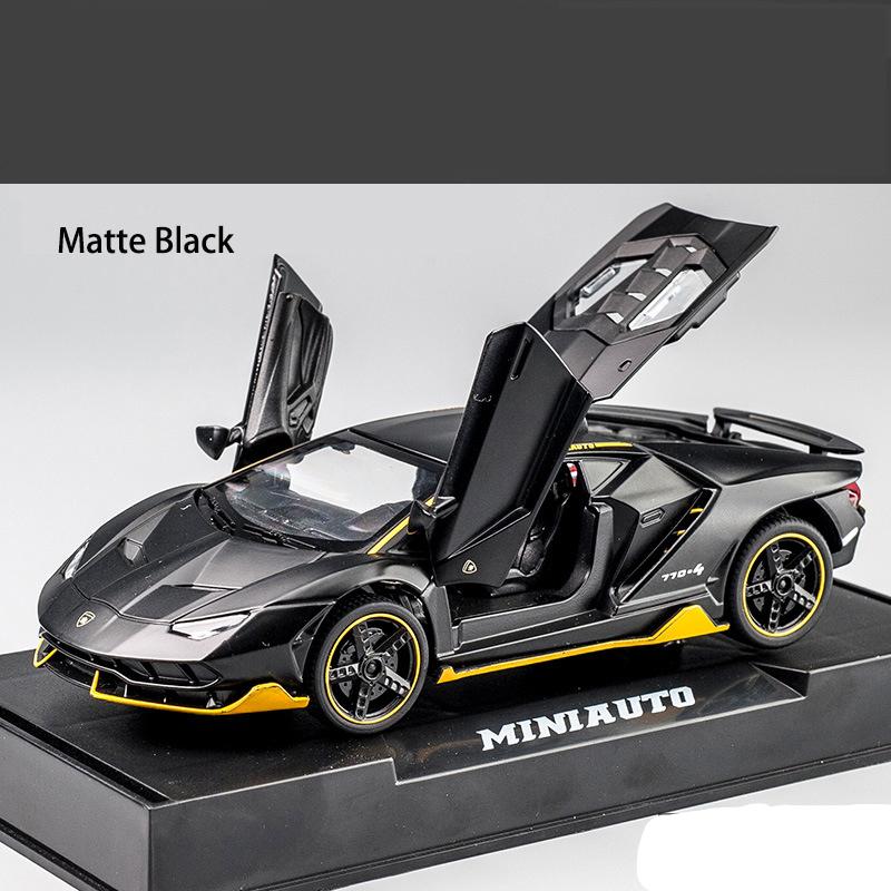1:32 Lamborghini LP770 Automodell-Spielzeug, mit Ton und Licht, zurückziehbares Auto, Zinklegierung, Spielzeug für Kinder, Jungen, Mädchen, Geschenk 15.4*6.7*4cm matte schwarze