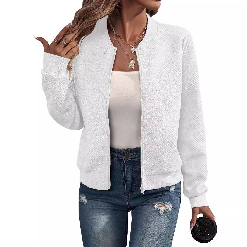 Herbst Winter Einfarbig Reißverschluss Jacke Baseball Kragen Casual Mantel für Frauen Langarm Jacken & Mäntel S weiß