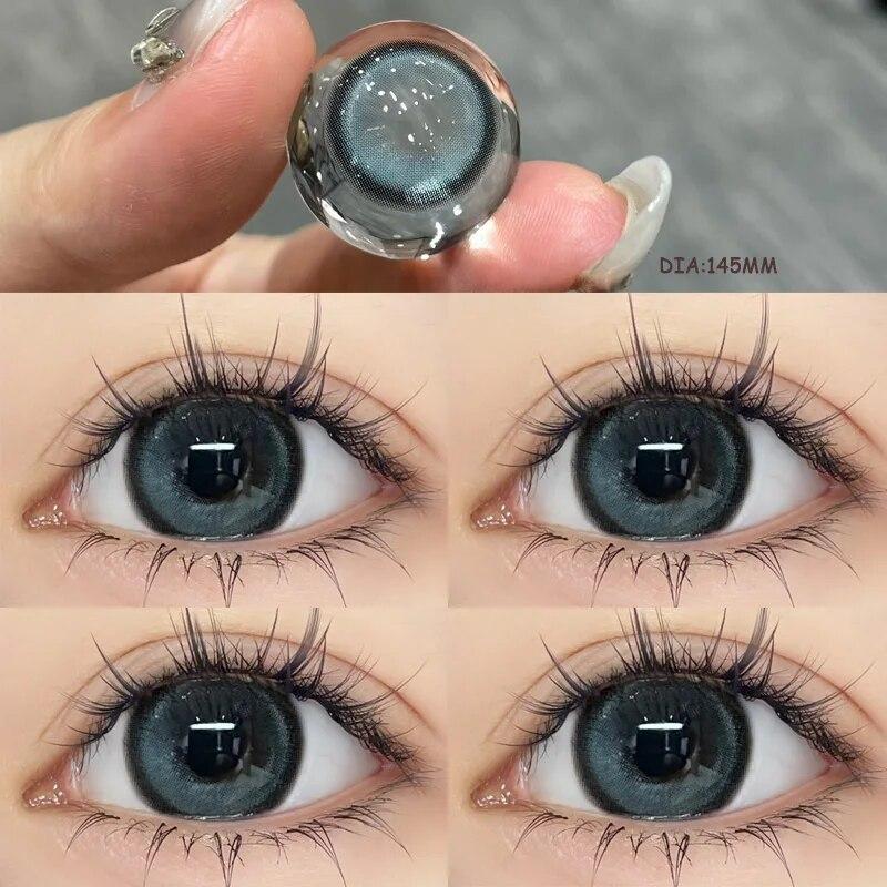 Mill Creek 2 Stück farbige Kontaktlinsen, kreisförmiger Durchmesser, 14,5 mm, Myopie, Pupillen, blaue graue Augen, großer Durchmesser, Make-up, violette Linse -3.50 navy blau