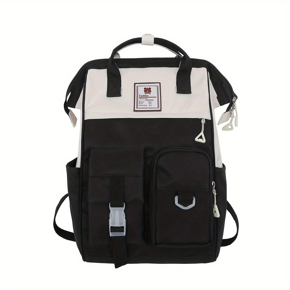 Preppy-Schulrucksack im japanischen Stil, großer Colorblock-Schulrucksack für den täglichen Gebrauch für Frauen schwarz