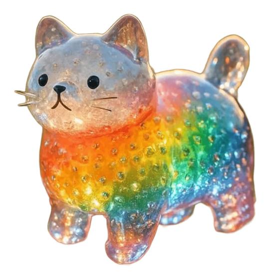 Regenbogen Katze Statue Harz Bunt Durchscheinende Katze Figur Niedliche Regenbogen Farbverlauf Katze Ornament für Schreibtisch Bücherregal Deko Geschenke für Katzenliebhaber A