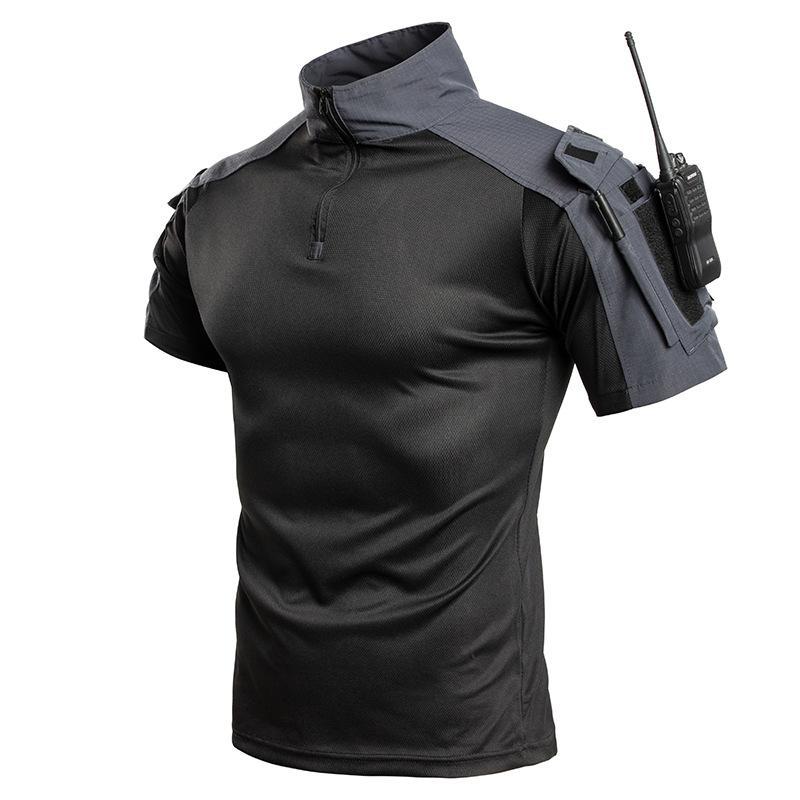 Herren taktisches Kurzarmhemd 1/4 Reißverschluss Atmungsaktiv Schnelltrocknend Camo für Airsoft Paintball Training Outdoor Jagd Wandern XXXL grau