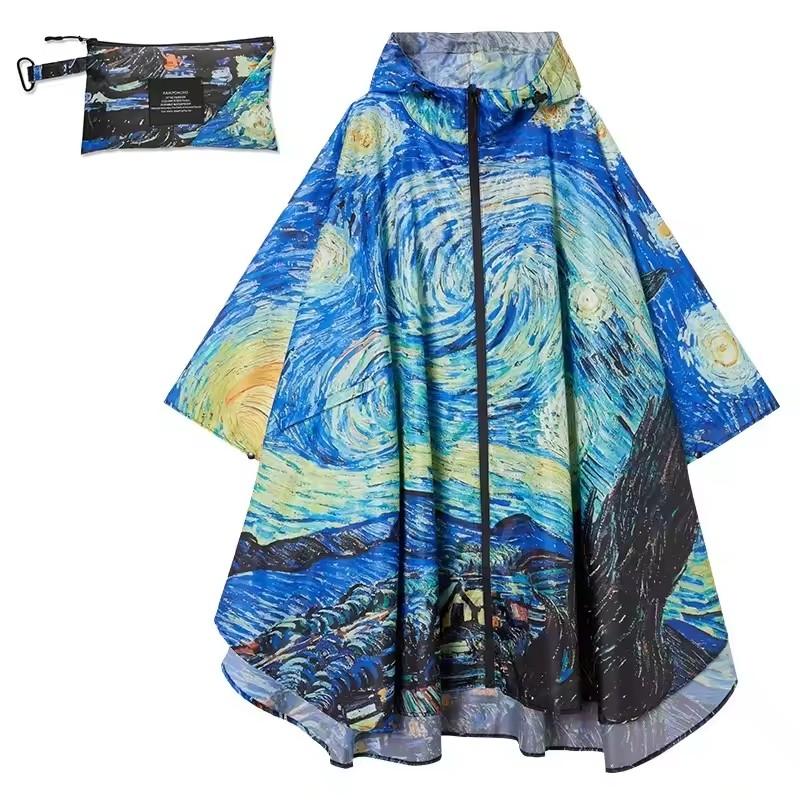 Farbenfrohes Übergrößen-Regenponcho für Damen, leicht, packbar, wasserdicht, Regenmantel mit Kapuze, winddichte Regenbekleidung