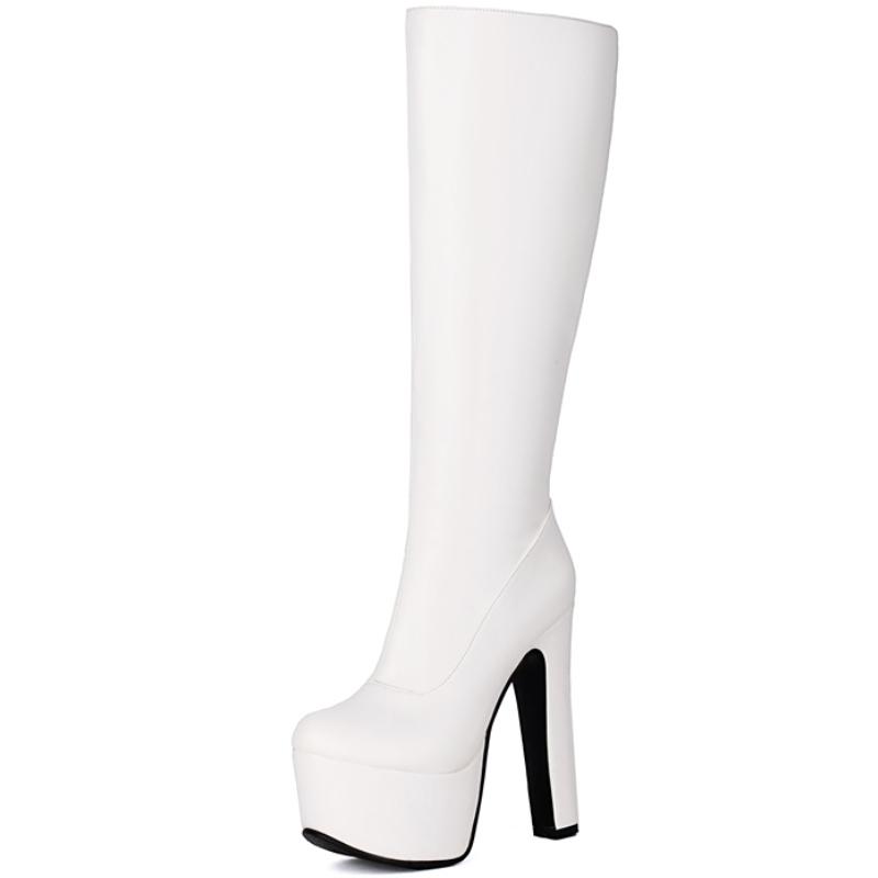 Rote Damen Kniehohe Stiefel Plateau Sexy 2025 Winterschuhe Luxus Sehr High Heels Lange Fetisch Party Stiefel Damen Große Größe 45 45 weiß