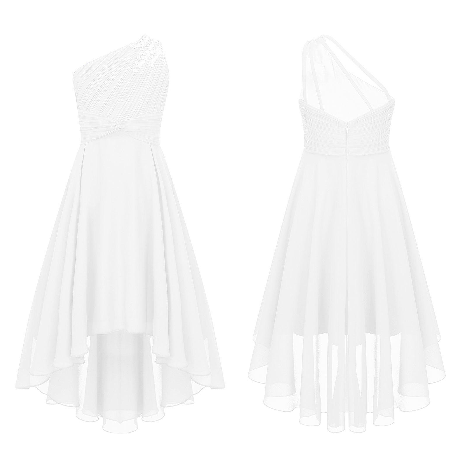 Kinder Blumenmädchen Kleid Party Prinzessin Kleid One Shoulder High-Low Saum Abendkleid 13-14 Years elfenbein