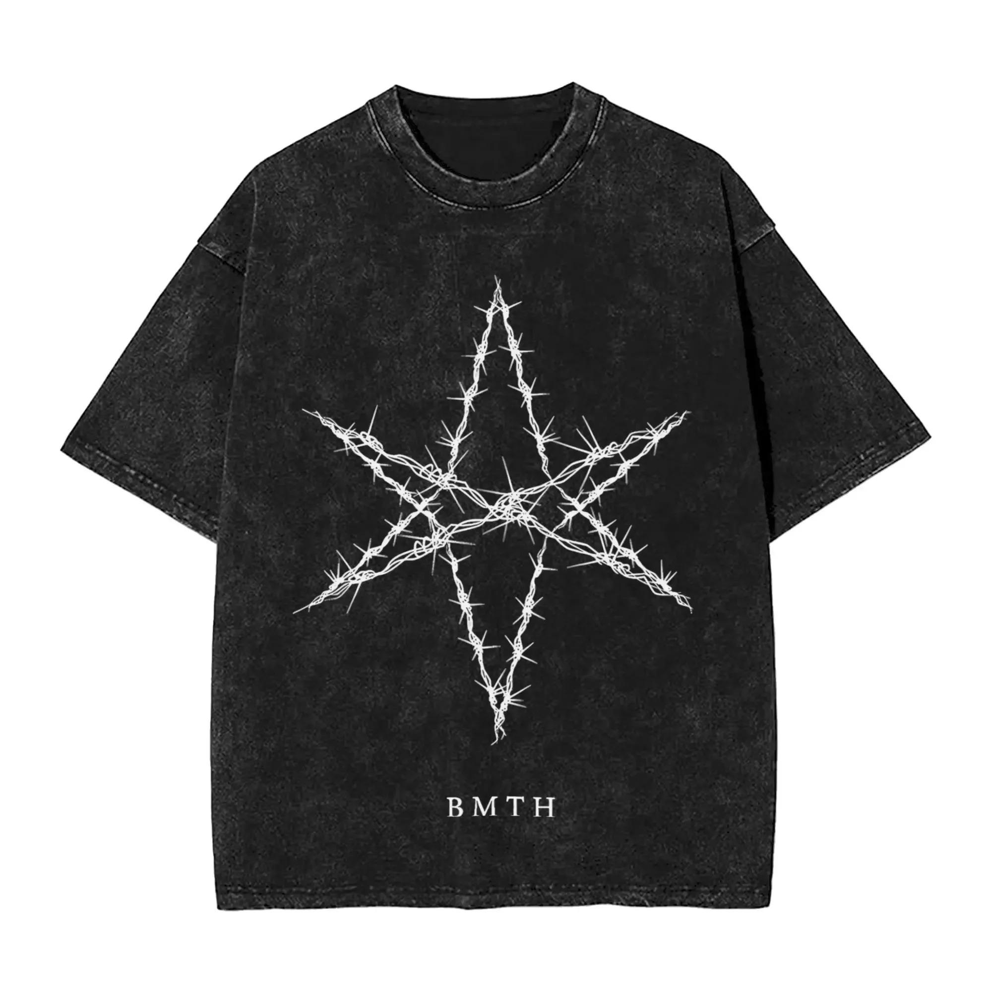 ROCK Band Bring Me The Horizon T-Shirts für Fans BMTH Gewaschene Vintage-Oberteile Neuheit Britisches Sommer-T-Shirt Vintage Lockere Baumwoll-Oberteile XL schwarz