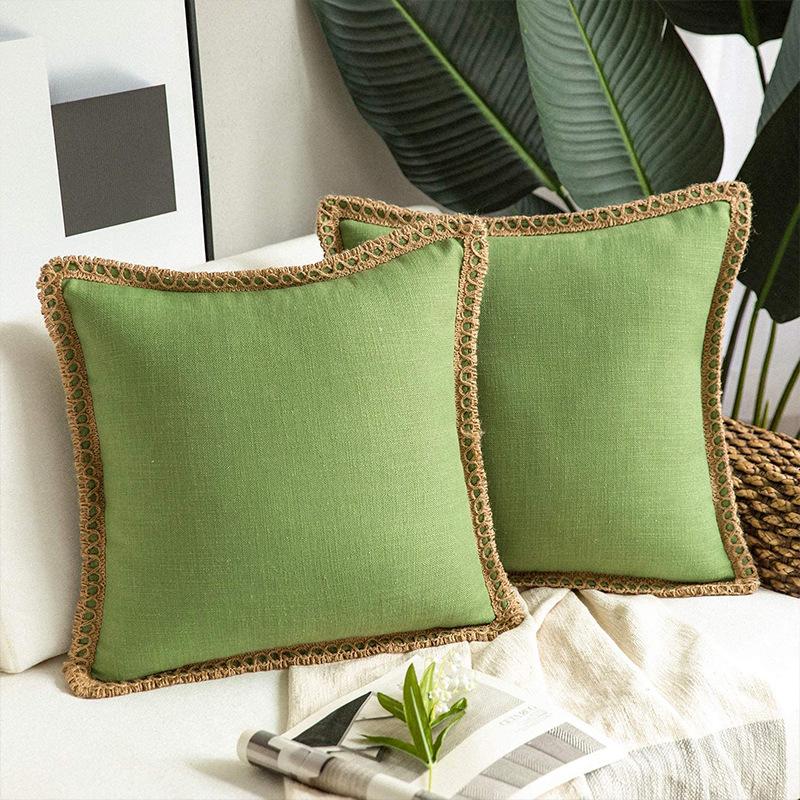 45*45cm Zuhause Einfarbig Leinenbesatz Kissenbezug Hanfseil Umwickelt Mittel Hanf Kissenbezug Nicht Enthalten Heimtextil