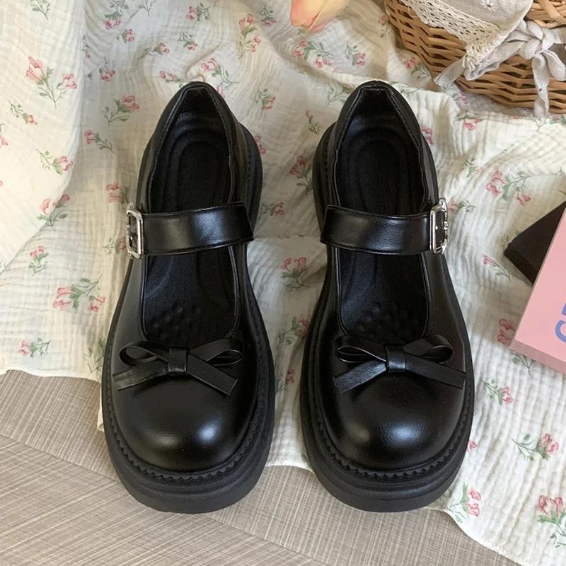 Mode Schleife Lolita Schuhe Damen Vintage Mädchen Plateau Mary Jane Schuhe Damen Studenten Klobiger Absatz JK Uniform Cosplay Schuhe 39 schwarz