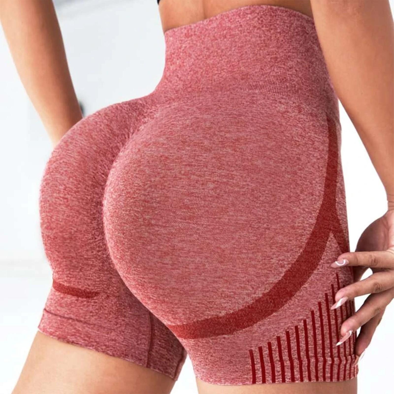 Nahtlose Shorts mit hoher Taille für Damen, lässige Sport-Yoga-Shorts, Shorts mit hohem Stretch M rot