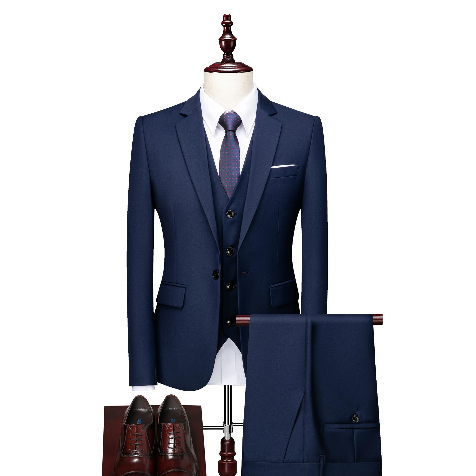 Herrenanzug Anzug Dreiteiliges Set für Herren Großer einfarbiger Anzug Business Professional Anzug M blau