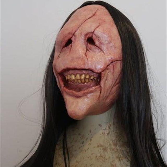 Halloween Horror Lange Haare Teufel Rotes Gesicht Teufel Maske Zahnloser Teufel Latex Lange Haare Maske Halloween Kostüm 1PCS brown