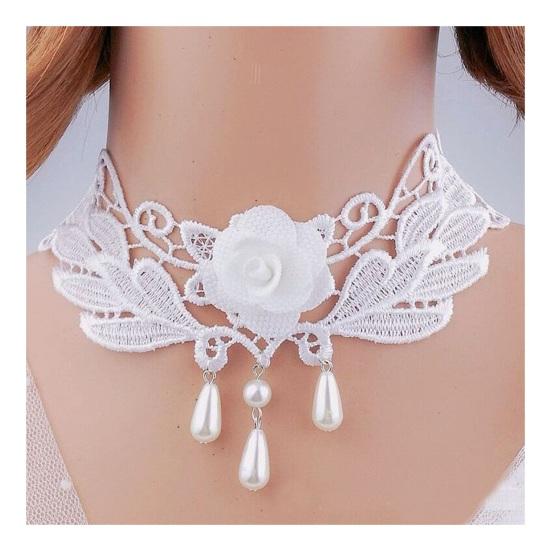 Frauen Party Halskette Aushöhlen Spitze Faux Perle Dekor Quaste Prom Cosplay Halloween Karneval Halsband Hochzeit Leistung Hals Schmuck E