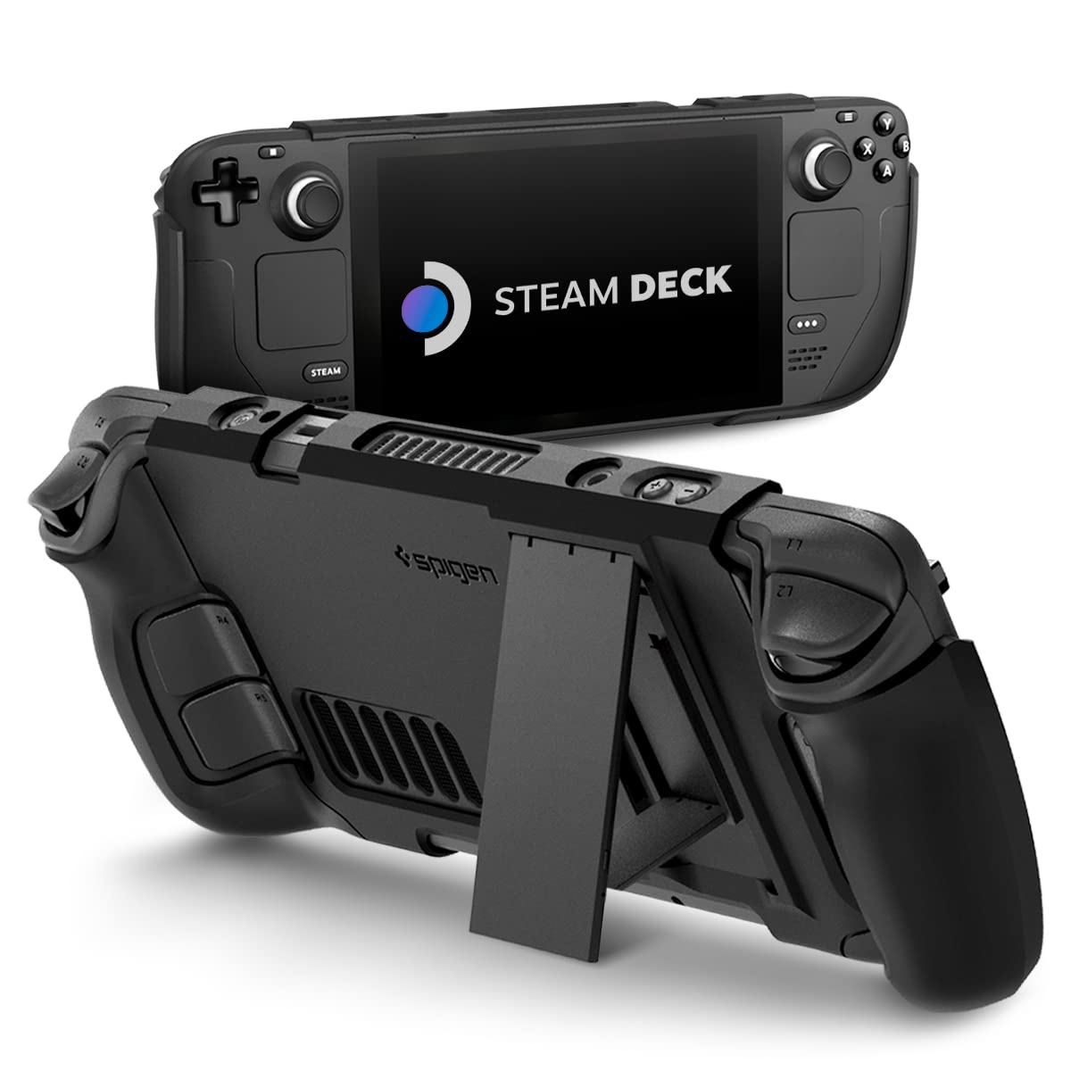 Spigen Steam Deck Hülle mit Ständer für Steam Deck LCD (2022) / Steam Deck OLED (2023), Stoßabsorption, Stoßfest, ACS06040 (Schwarz)
