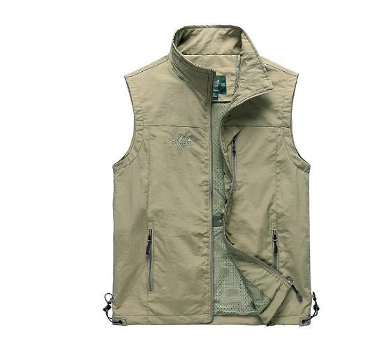 Herren Weste Frühling Sommer Outdoor Freizeit Schnelltrocknende Weste Einfache Mode Stehkragen Weste Ärmellose Jacke mit Taschen M
