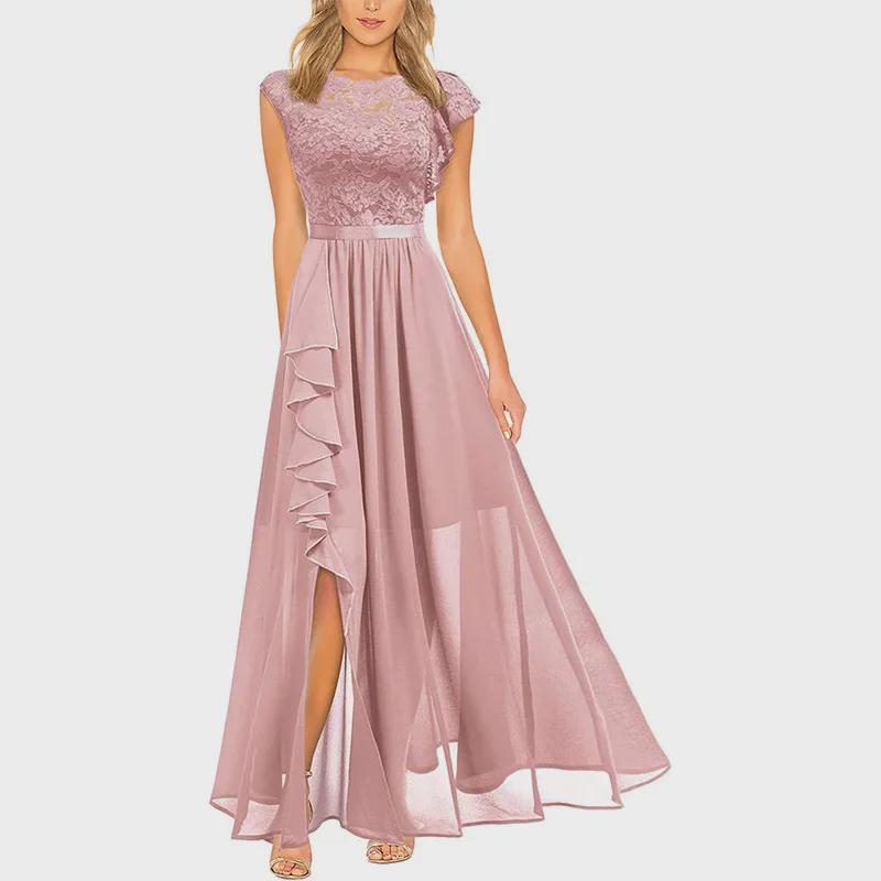 Europäisches und amerikanisches Abendkleid aus Spitze mit hoher Taille – heiß verkaufter langer Rock Small rosa