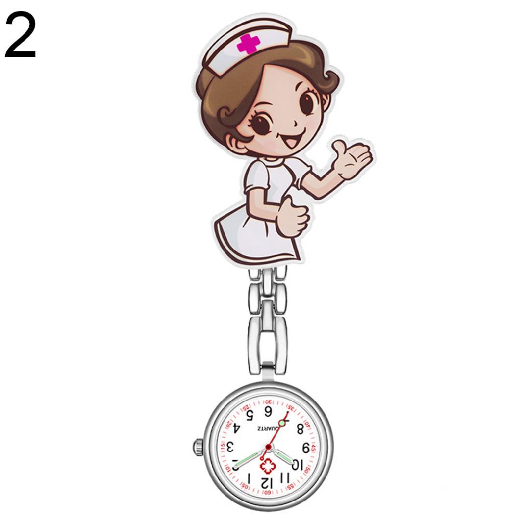 Ziffern-Analog-Quarz-Clip-On-Schlüsselanhänger, Krankenschwester, Arzt, hängende, leuchtende Taschenuhr rosa