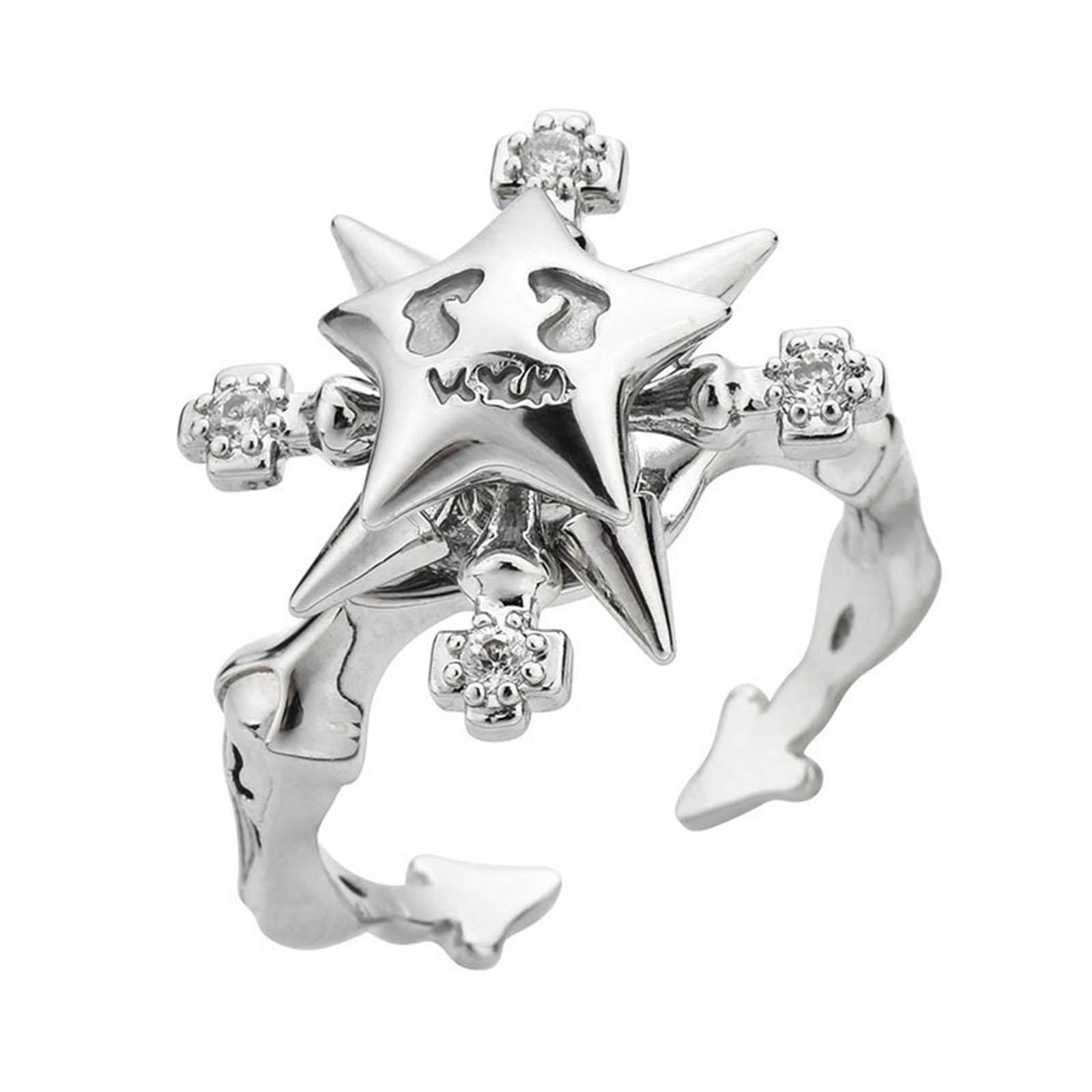 Fidget Spinner Ring Angst für Frauen Mädchen Mehrere Kristall Fünfzackiger Stern Ring Drehbar Anti Stress Hochzeits Schmuck 1 white