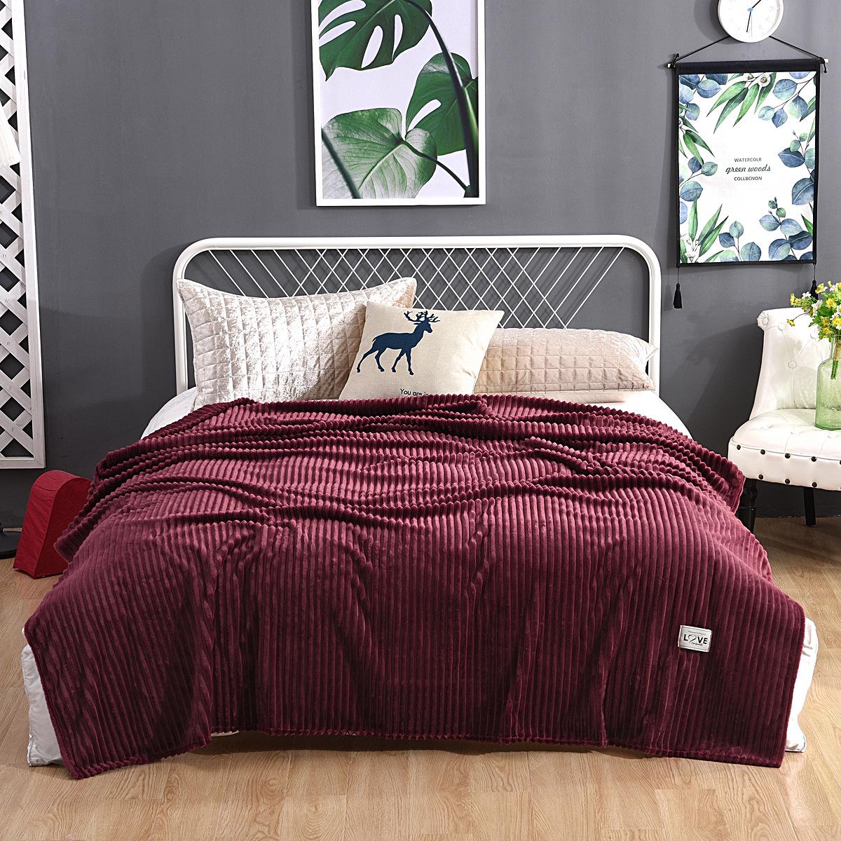 Fleece-Überwurfdecke, gestreift, superweich, Flanelldecke, solide, Winterbett, Sofabezug, Tagesdecke, Reisen 70*100cm wein rot