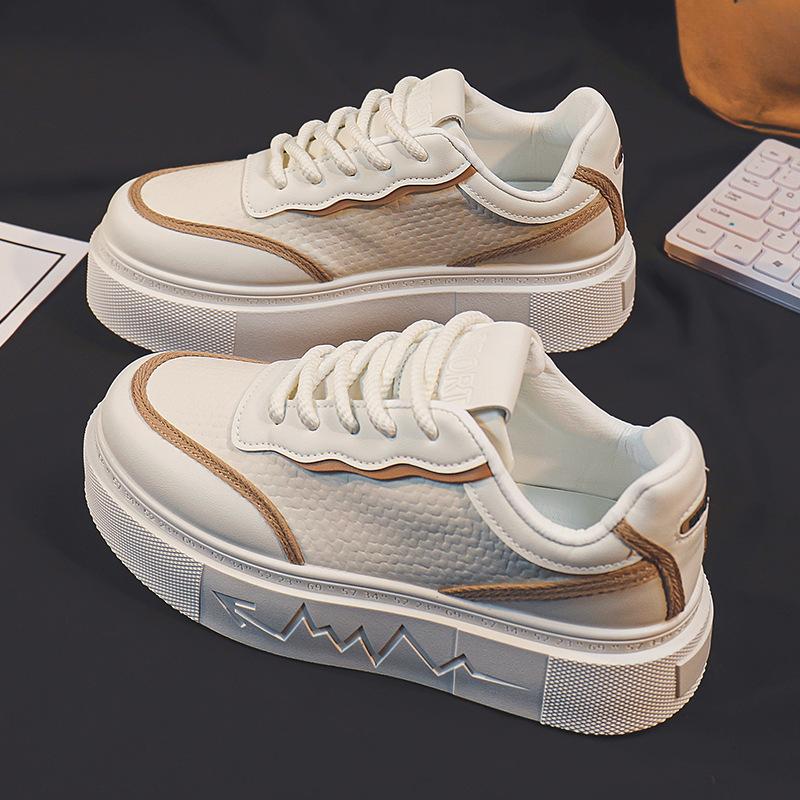 Schuhe mit dicker Sohle Herren Frühling und Herbst Neue Schuhe mit Absatz Mode All-Matching Trendige Low-Top-Schuhe Herrenschuhe Weiße Schuhe 44