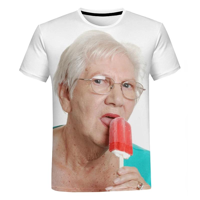Kreatives, lustiges T-Shirt für Damen, das rotes Eis am Stiel leckt, 3D-Druck, süße Oma, lustiges Eis am Stiel, lässige, lockere Oberteile M