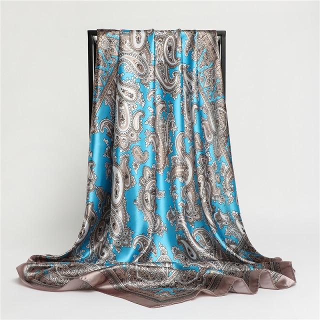 2021 seide Schal Quadrat Schal Für Frauen Drucken Stirnband Foulard Satin Hijab Haar Bands Halstuch Weibliche Kopf Wraps Bandana 90x90cm
