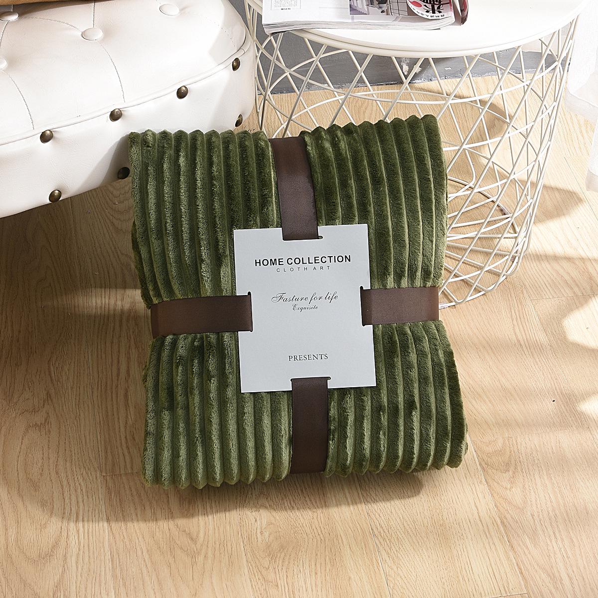 Fleece-Überwurfdecke, gestreift, superweich, Flanelldecke, solide, Winterbett, Sofabezug, Tagesdecke, Reisen 200*230cm armee grüne