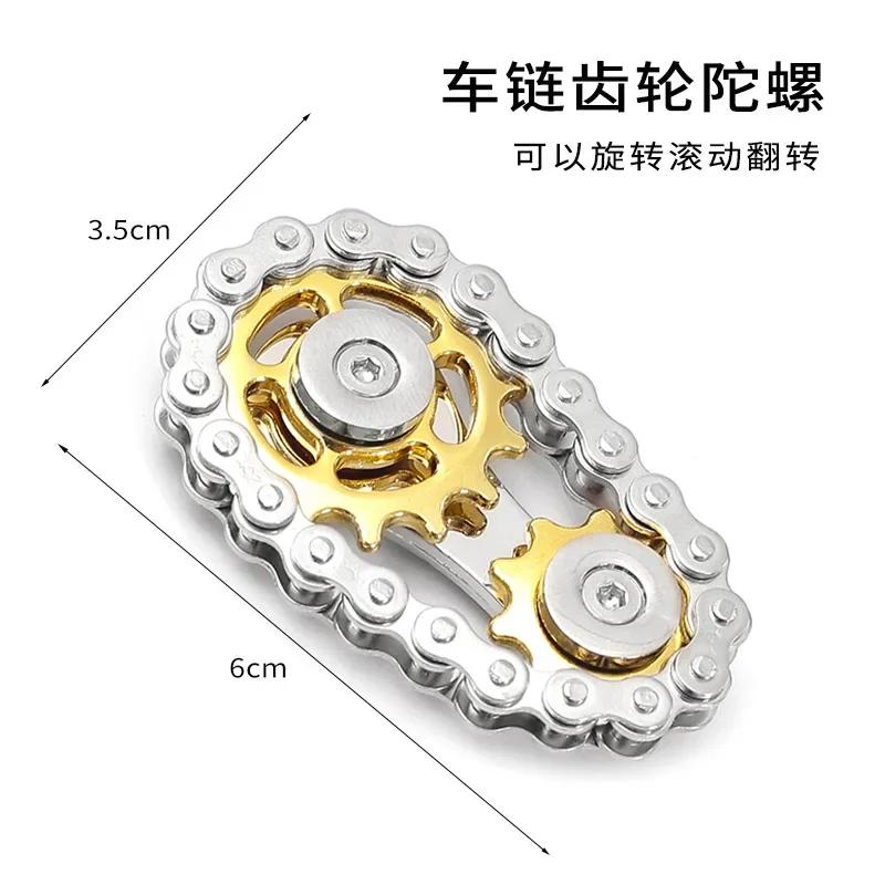 Zahnräder Schwungrad Fingerspitzenkreisel Fidget Spinner Antistress Angst Metall Fahrradketten Spinner Fidget Spielzeug für Erwachsene Kinder goldgelb