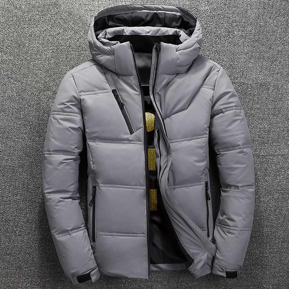 Winterjacke für Herren, hochwertiger Thermo-Dickmantel, Schnee, Rot, Schwarz, Parka für Herren, warm, modisch, modisch – weiße Enten-Daunenjacke für Herren M graue