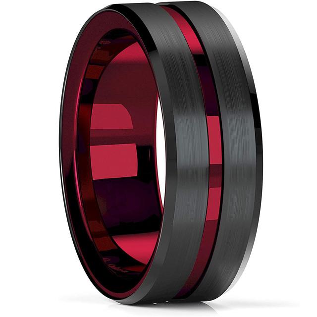 Trendige 8 mm grüne Farbe, Nut, abgeschrägte Kante, Wolfram-Eheringe für Männer, schwarzer gebürsteter Stahl, Verlobungsring, Herren-Ehering 8 schwarz