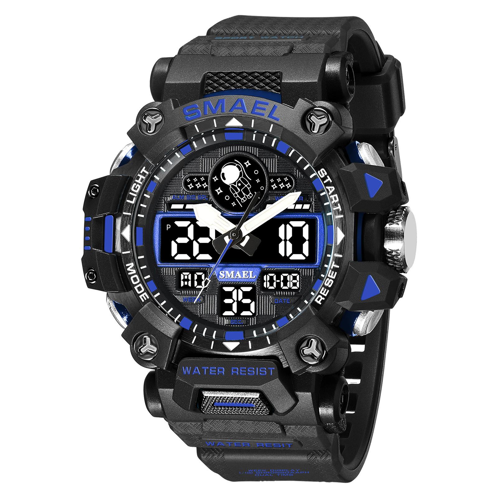 SMAEL Herrenuhren Sport Top-Marke Luxus Dual Display Quarzuhr Männer Militär Sport Wasserdichte Uhr Digitale elektronische Uhr 8078 NO Package blau/schwarz