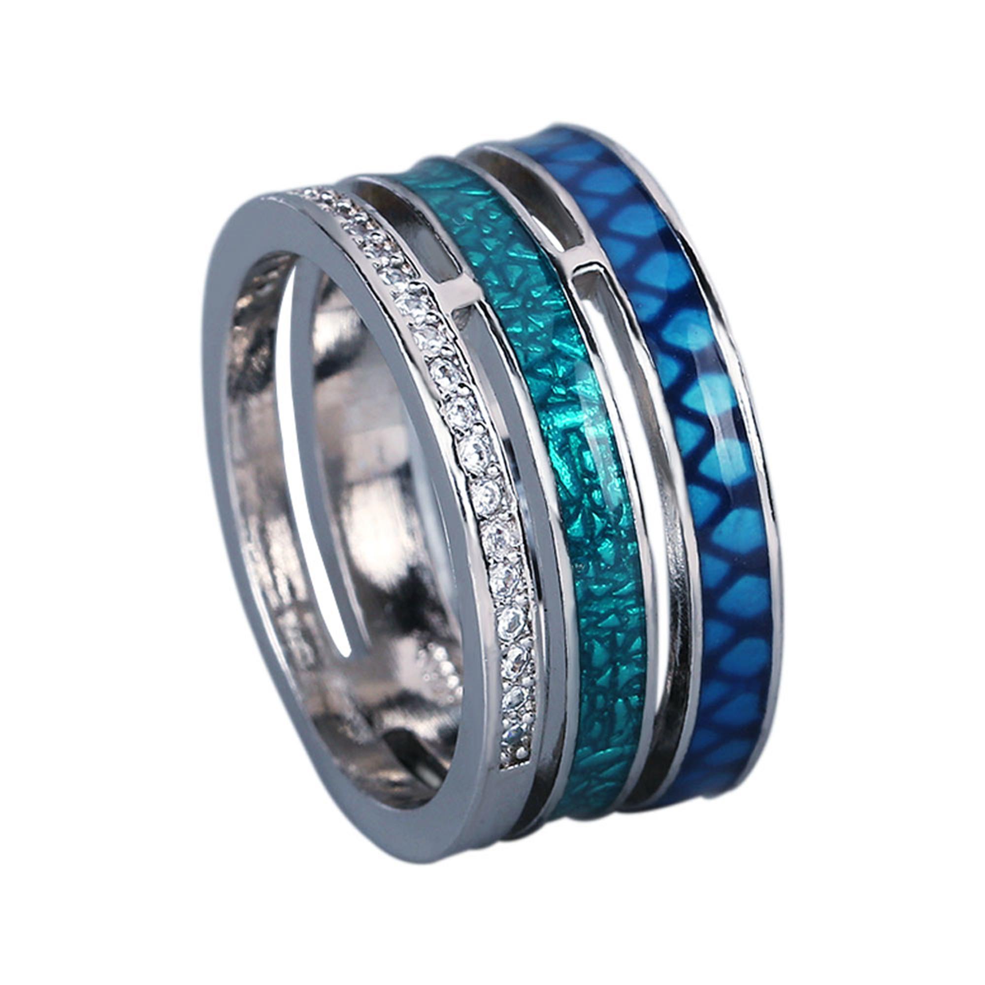 Kreative Ringe für Frauen, dreischichtiger blauer Zirkon, geometrischer Ring, handgefertigter Emaille-Damenschmuck, Verlobungsringe für Frauen 7