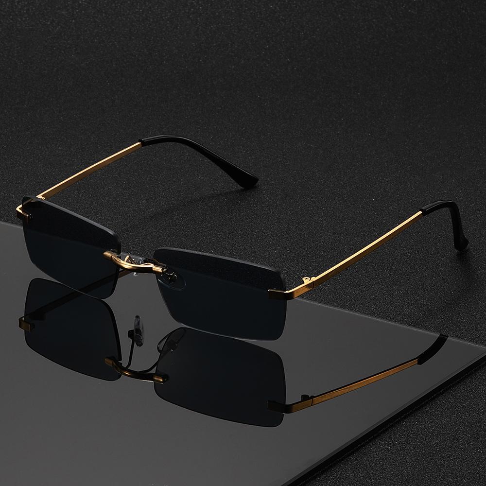 1 Stück, Rechteckige randlose Brille, kleines Gestell exquisites Design, retro elegante Brille, geeignet für Männer und Frauen schwarz