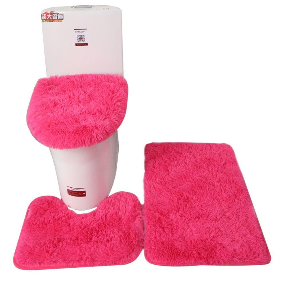 3 teile/satz Flauschige Haare Wc Deckel Abdeckung Teppiche Einfarbig Dusche Teppiche Sets Dusche Zimmer rose rot