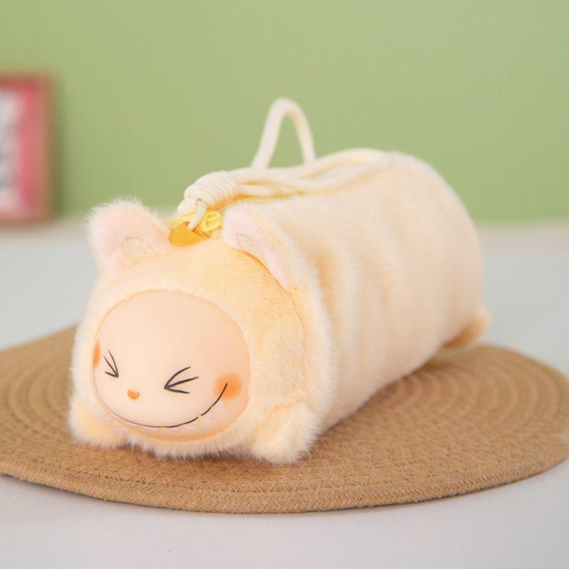 Niedliches Plüsch-Federmäppchen, Spielzeug-Lanyard-Federmäppchen, Kreatives Kinderspielzeug, Studentenpuppe, Weich und bequem für Mädchen, Labubu-Federmäppchen Yellow