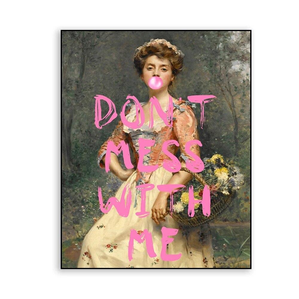 Retro lustige veränderte Kunst Poster Vintage Portrait Druck rosa Zitat Leinwand Malerei Rokoko Barock Poster Galerie Home Wand Dekor 50cm×70cm NoFrame