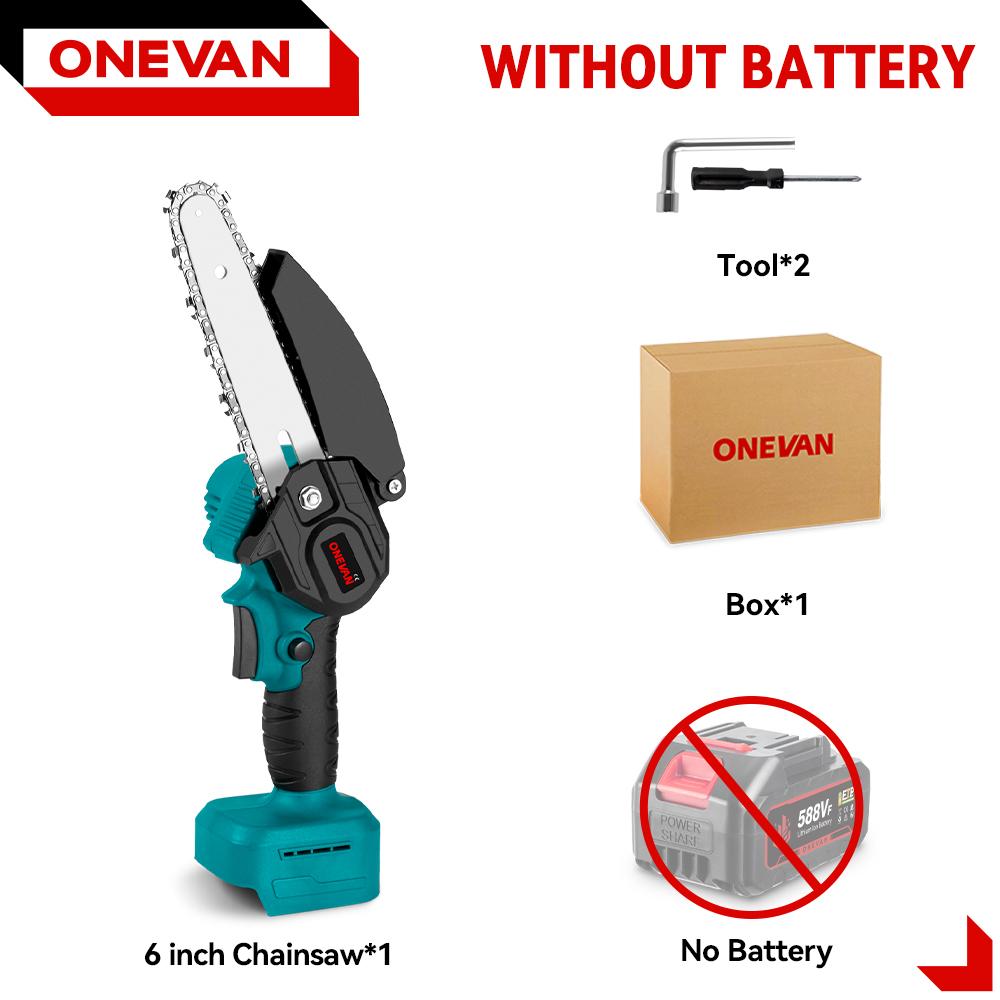 ONEVAN 6 Zoll bürstenlose elektrische Kettensäge, 3500 W, kabellos, wiederaufladbar, Holzbearbeitungs-Garten-Astsäge, Werkzeug für Makita 18 V Akku Without battery