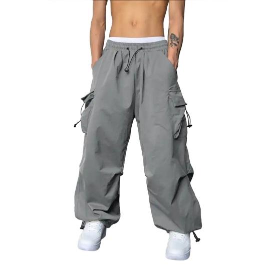 Herren Baggy Cargo-Hosen Unifarben Fallschirmhosen Lockerer Schnitt Jogginghosen mit Seitentaschen für Streetwear Outdoor-Sport L grau