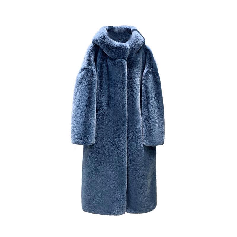 Damen Winter Nerz Pelz Plüsch Dicker Plüsch Lose Kapuzenjacke Verdicktes Fell Lose Mantel XS-2XL XXL blau