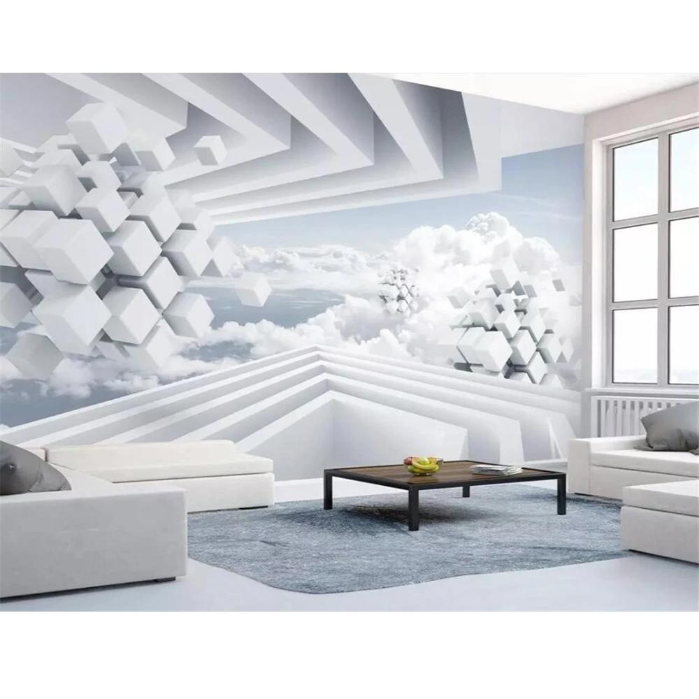 Tapete Geometrischer Raum Wandbild Blauer Himmel Weiße Wolken 3D Stereo Tapeten Wohnzimmer Schlafzimmer 3D Tapeten 200 cm(W) x 140 cm(H)