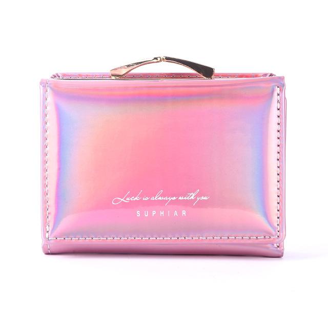 Mode Frauen Kurze Kleine Geldbörse Brieftasche Damen Leder Klapp Karte Karte Halter Bunte Geldbörsen rosa