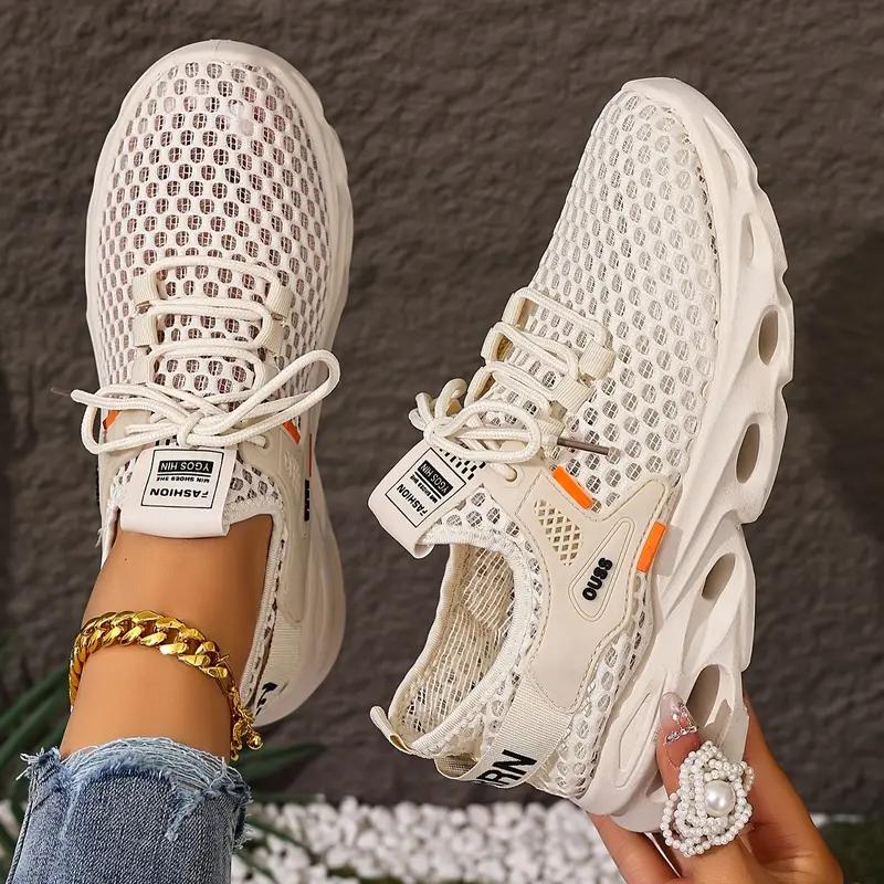 Damen Atmungsaktive Mesh-Sneaker - Leichte Lässige Laufschuhe mit Gepolsterter Luftsohle Damen-Sneaker, Bequemes Schuhwerk 41 beige