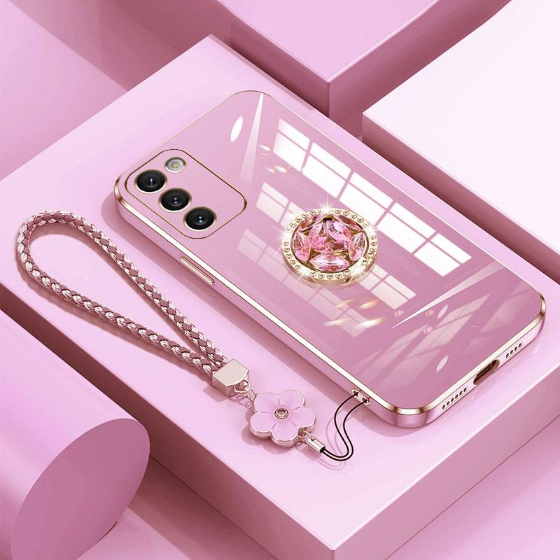 Für Samsung A55 A54 A53 A35 A15 A16 A25 S24 S23 S22 S25 Ultra S23 FE mit Lanyard, Luxus-Diamant-Halter-Hülle für Samsung A13 A14 A34 A54 Schutzhüllen For Samsung A35 5G rosa