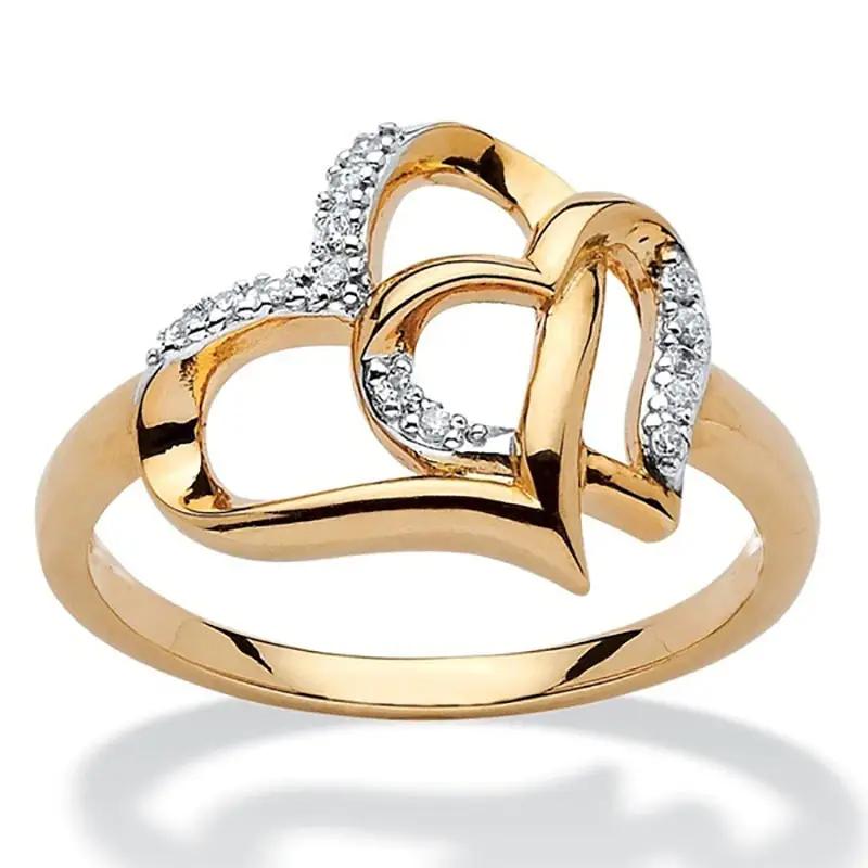 1pc Doppel Herz Hohl Liebe Vorschlag Künstliche Diamant Ring Für Männer Und Frauen Paar Ring Schmuck Geschenk 5 gold
