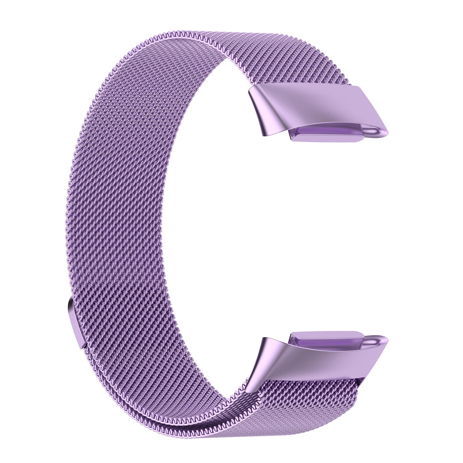 Milanaise-Armband für Fitbit Charge 5 6, Edelstahlarmband licht lila