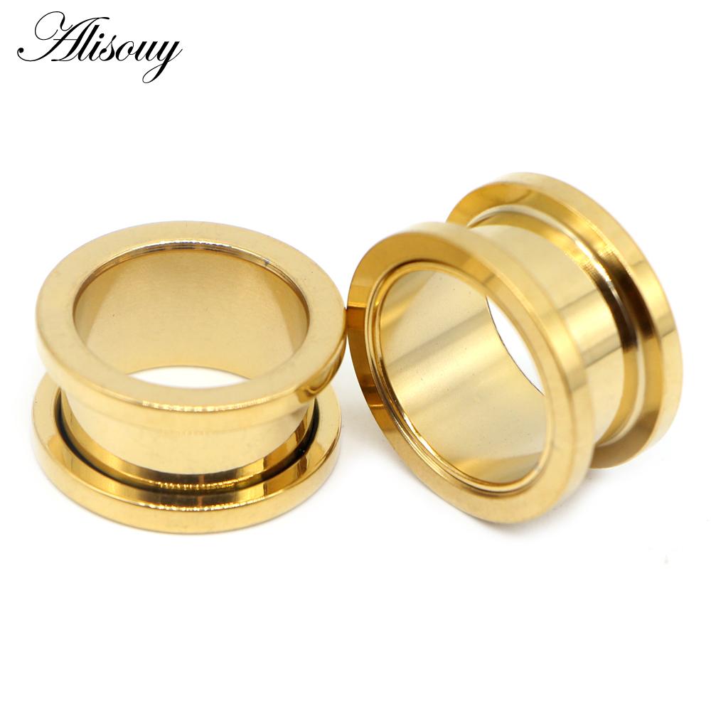 Alisouy 2 Stück 2–30 mm Ohrmessgeräte, 316L Edelstahl, Ohrtunnel, Piercing-Schmuck, Ohrdehner, Expander-Stecker und Tunnel 16mm gold