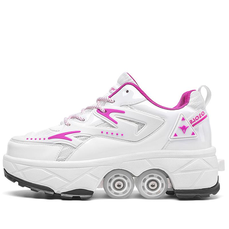 Roller Roller Schuhe 4-Rad Deformationsschuhe Rollschuhe Herren und Damen Erwachsene Ausreißerschuhe Schlittschuhe Schuhe mit Rädern 41 weiß/violett