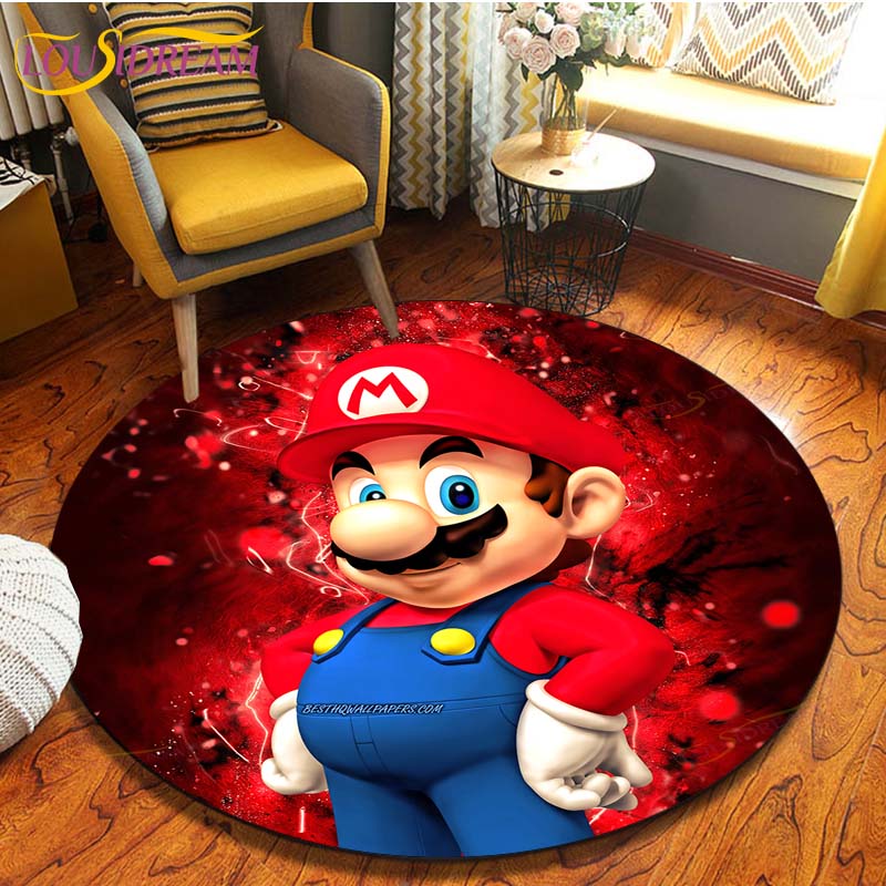 Cartoon Mario Bros Runde Teppiche Wohnzimmer Bodenteppich Raumdekoration Heimteppiche Spielmatte Baby Niedlicher Teppich Anime Teppiche 150cm