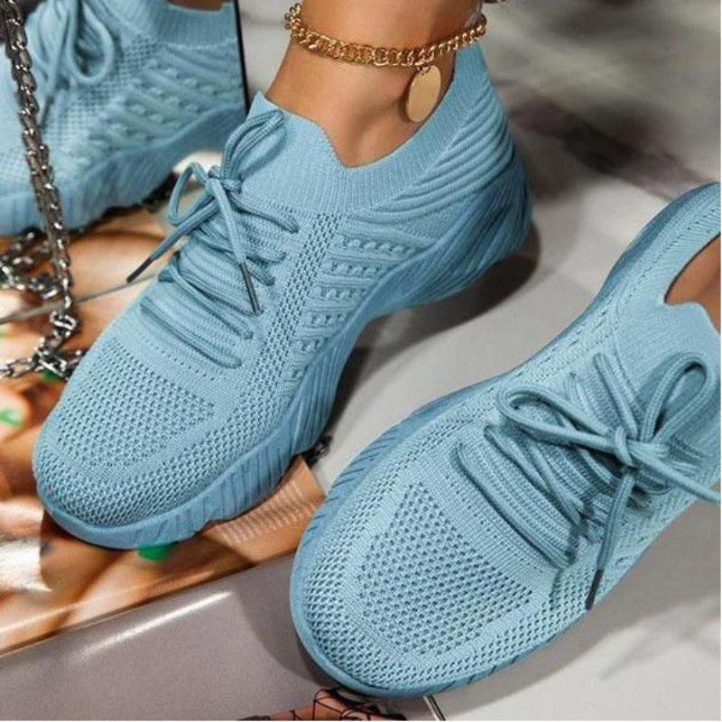 Damen Übergröße Plateau-Sneaker Schuhe Mesh Atmungsaktiv Damen Casual Sneaker Schnürschuhe Vulkanisierte Schuhe 42 hellblaue