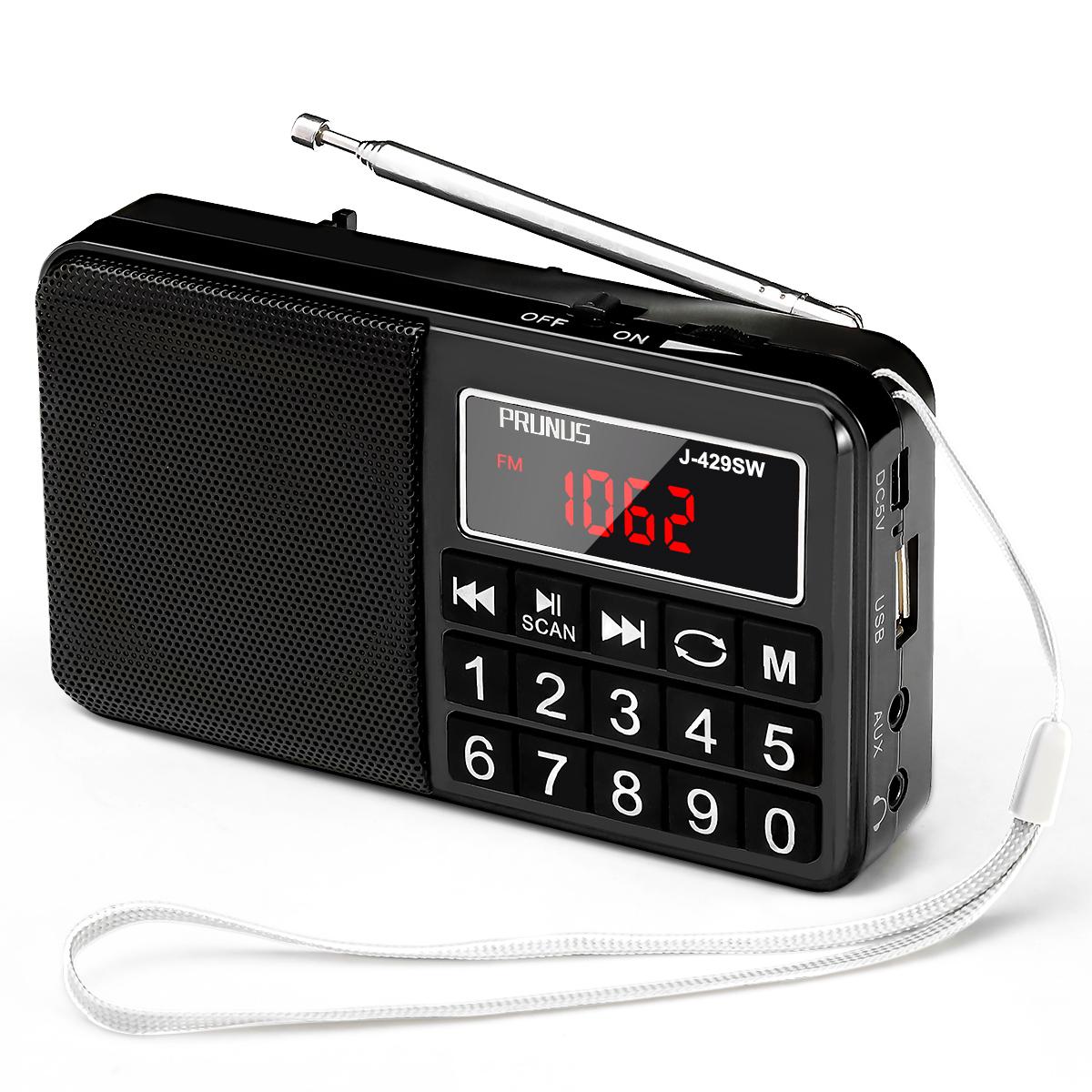 Digitales tragbares Radio AM SW Super Bass Stereo FM Radio Lautsprecher mit TF USB AUX Lock Button Wiederaufladbarer Akku schwarz