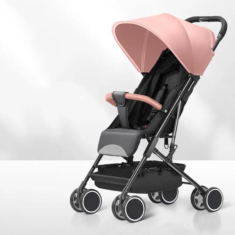 Luxus-Kinderwagen, tragbarer Reise-Kinderwagen, faltbar, großer Kinderwagen, hochwertiger multifunktionaler Baby-Regenschirmwagen, Kinderwagen 85*49*97cm rosa